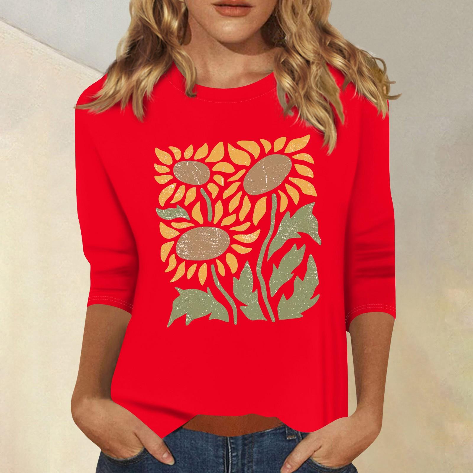 

Женская мода повседневный принтованный топ с семью рукавами и круглым вырезом S красный