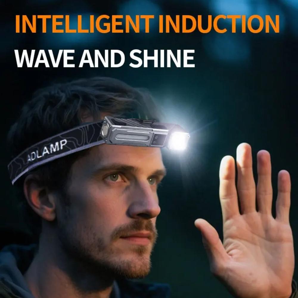 Rotatable LED Headlamp with Magnet Tail & Side Light Motion Sensor USB Rechargeable for Cycling Work Hiking Camping Running