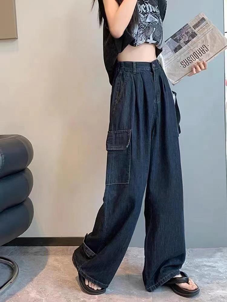 Jeans Blu Larghi Harajuku da Donna per l'Estate Streetwear Hip Hop Oversize Casual Gamba Larga Vintage Pantaloni in Denim Y2k Pantaloni Larghi
