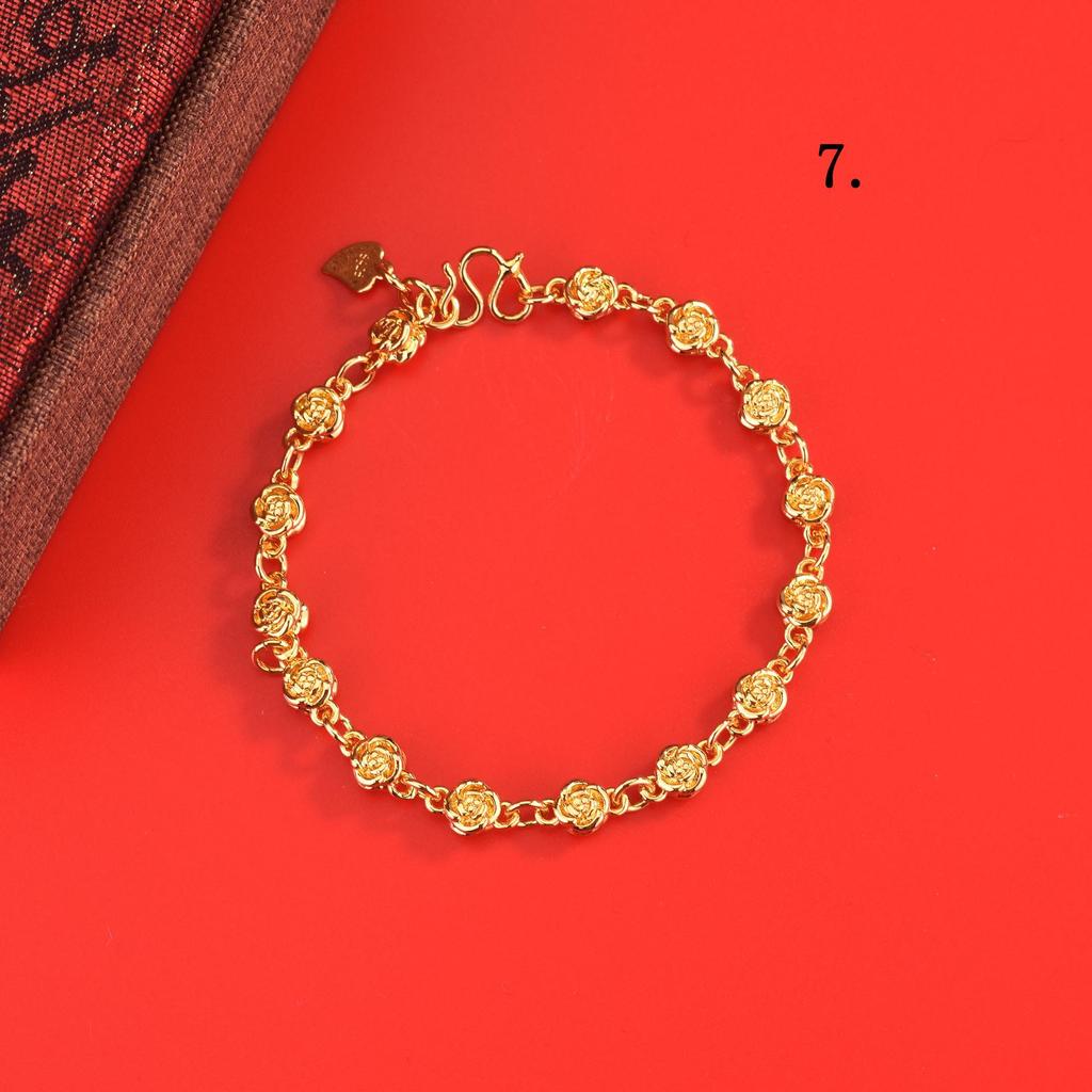 Gold-Plated Brass Butterfly Love Flower Bead Bracelet for Women
