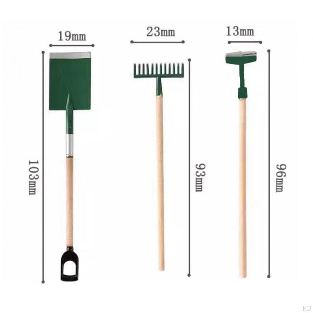 3 Pieces 1/12 Dollhouse Gardening Tools, Miniature Garden Tools Set, Accessories