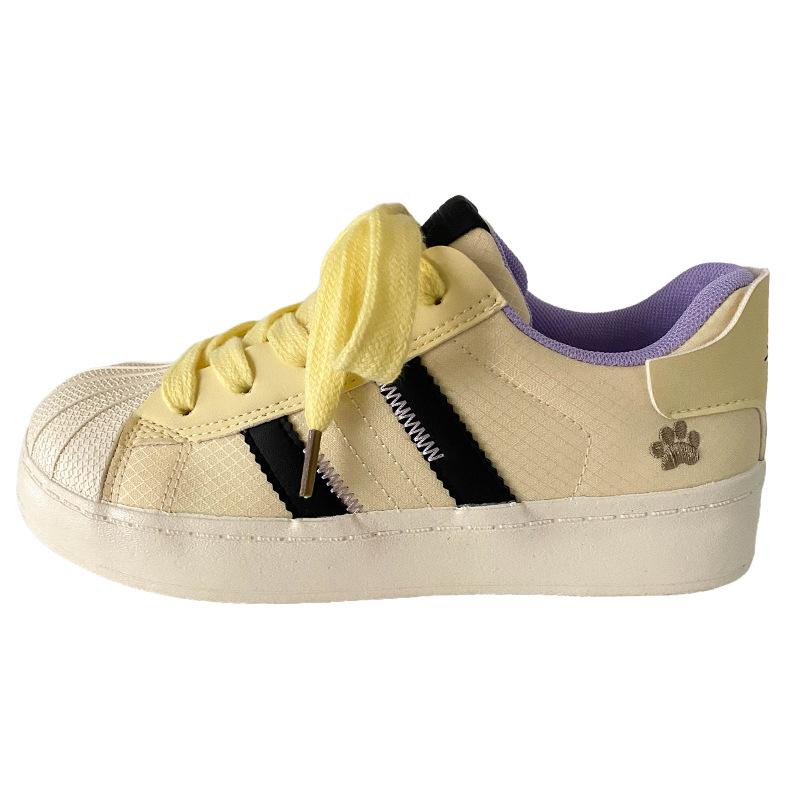 

BE-6850 latex insole/shell head little white shoes women s shoes 2025 spring new flat leather board shoes casual 35 жёлтый