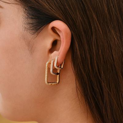 Minimalist Geometric Square Crystal Small Hoop Earrings for Women Fashion Gold Color Metal Earring Ear Buckle Jewelry New