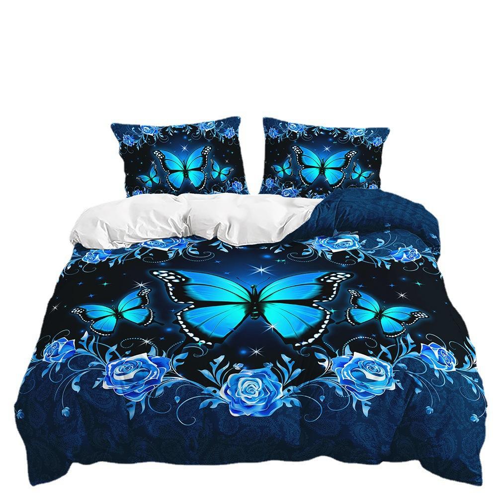 Quilt Cover Black Purple Dream Butterfly Bedding Digital Printing Three-Piece Set