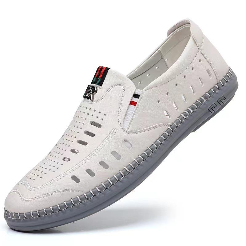 Hollow leather shoes men's summer new soft-soled men's sandals Hollow breathable cool leather shoes Casual men's leather shoes