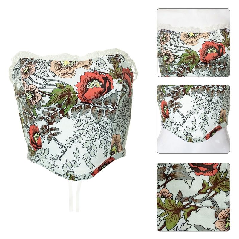 Sweet Floral Printing Backless Female Waist Corset Sleeveless Top Women Slimming Waistband Elasticity Corsets T-shirt