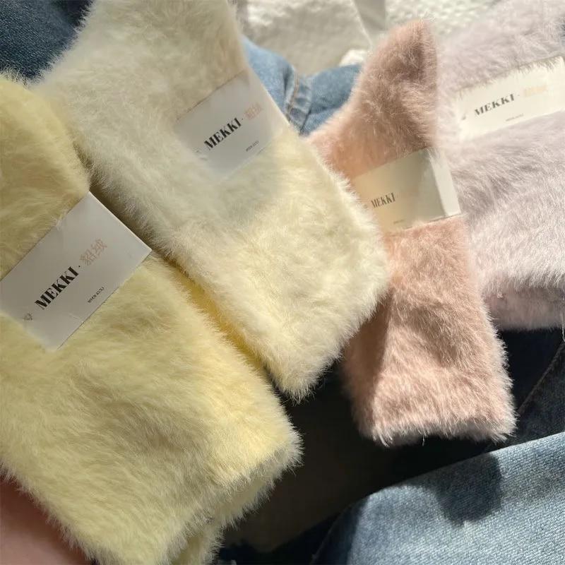 Super Soft Socks Mink Fleece for Women Ins Solid Winter Warm Thicken Coral Plush Socks Thermal Snow Home Sleep Floor Kawaii Sock