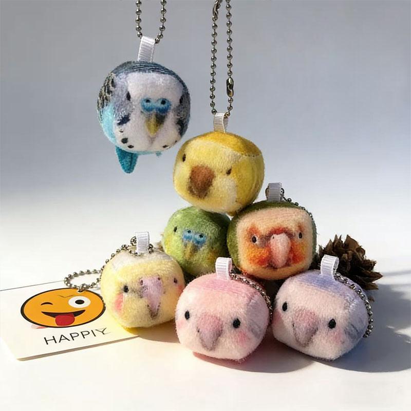 5Pcsset Cute Simulation Parrot Plush Doll Super Mini Square Parrot Key Chain Pendant Soft Stuffed Toy For Girl Bag Pendant Gift