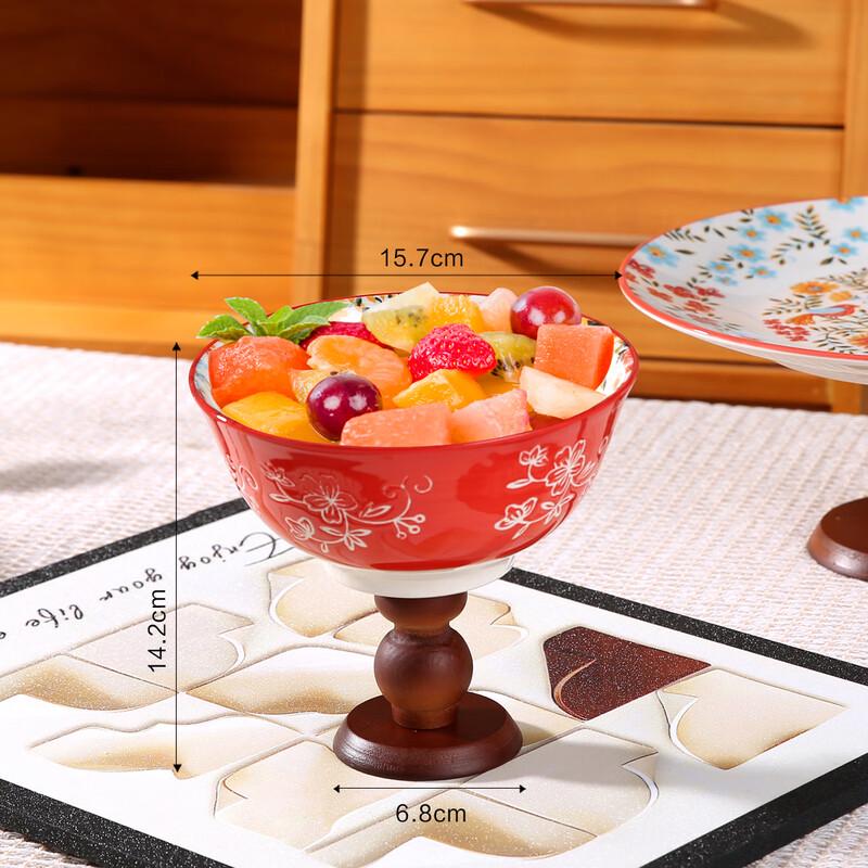 Винтажная керамическая чаша с деревянной подставкой-пьедесталом