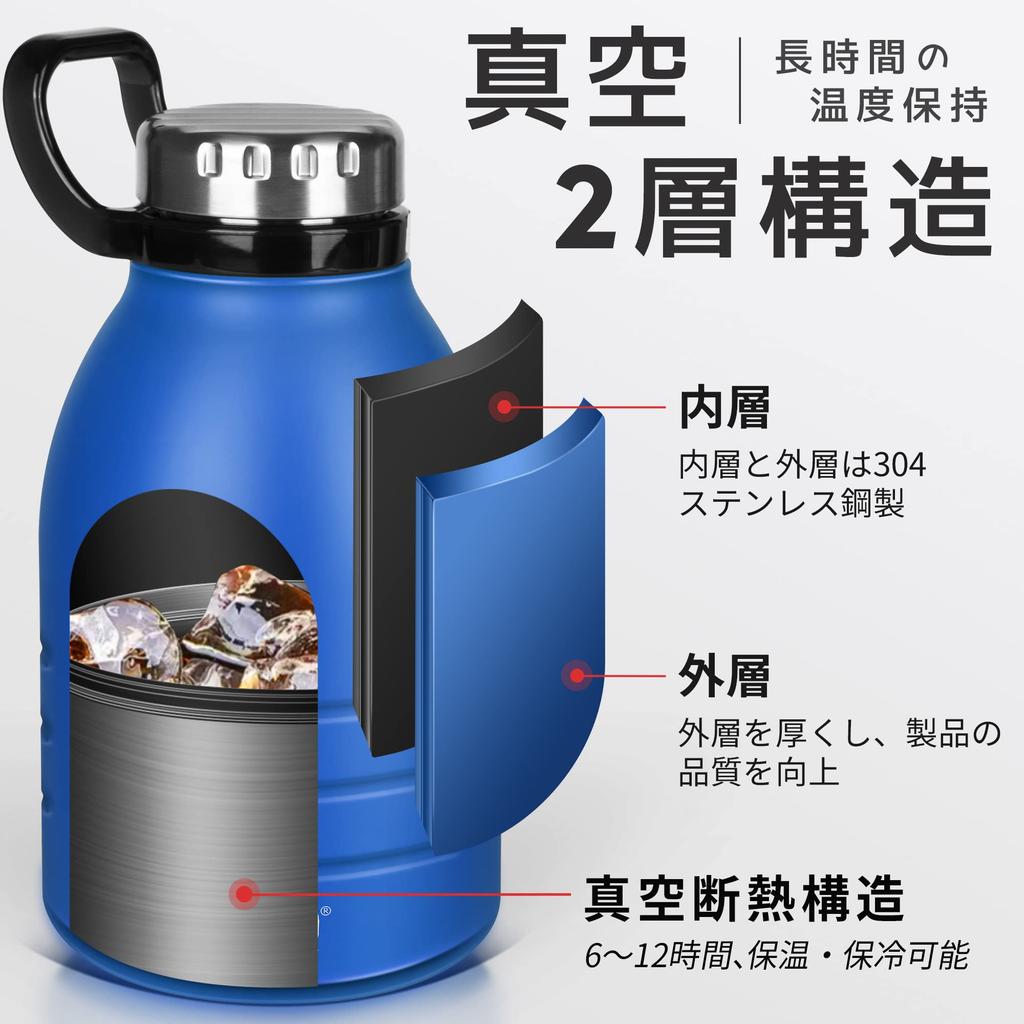 TYESO 1.5L Stainless Steel Water Bottle, Sports Bottle, Direct Drinking, Insulated, Easy to Clean, with Straw, Large Capacity, Portable, Travel, with