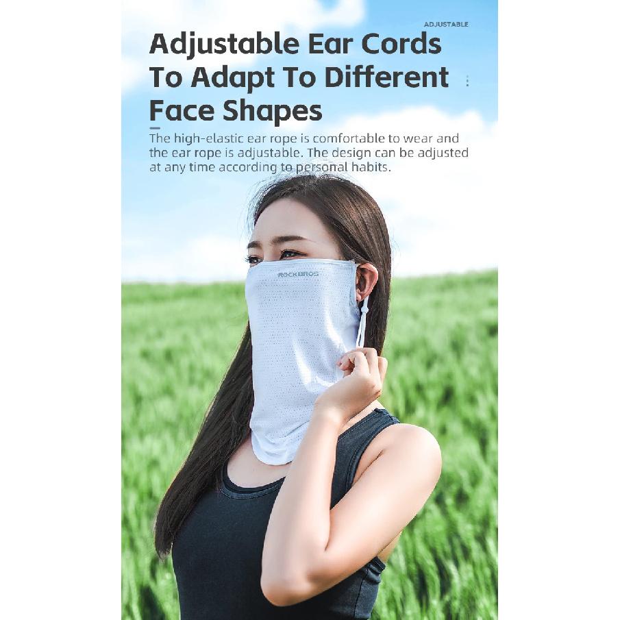 ROCKBROS Maschera Estiva in Seta Ghiacciata Protezione Solare Anti-UV Asciugatura Rapida Orecchie Regolabili Sciarpa Viso Traspirante Antipolvere Copricapo per Ciclismo