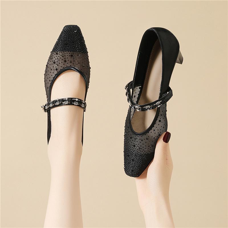 Casual style explosion one-word buckle versatile single shoes women's new fashionable sexy breathable middle heel comfortable mother shoes