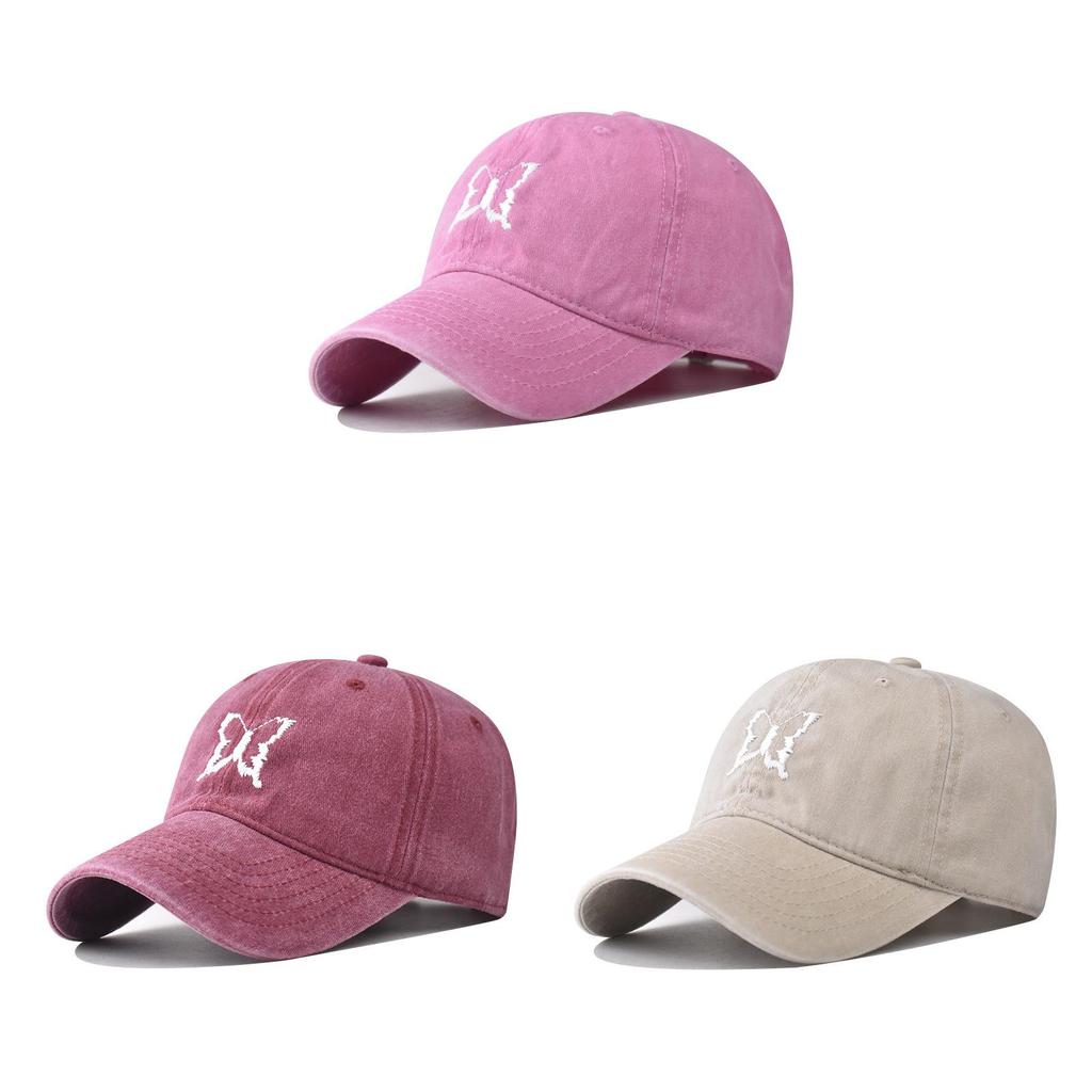 Cotton Wash Vintage Butterfly Embroidered Baseball Cap With Curved Brim For Adults Summer