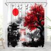 Asian Japanese Cherry Blossom Shower Curtain Rustic Farmhouse Floral Watercolor Oil Painting Flowers Anime Chinese Style Mountains Lakes Landscape