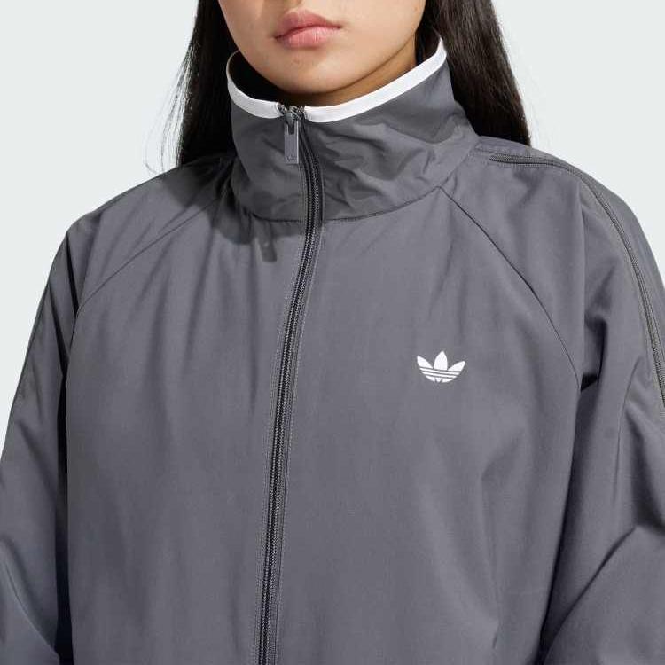 adidas Originals Logo Streifen Bequeme Zip-Up Stehkragen Jacke Damen Jacke Dunkelgrau JY8879