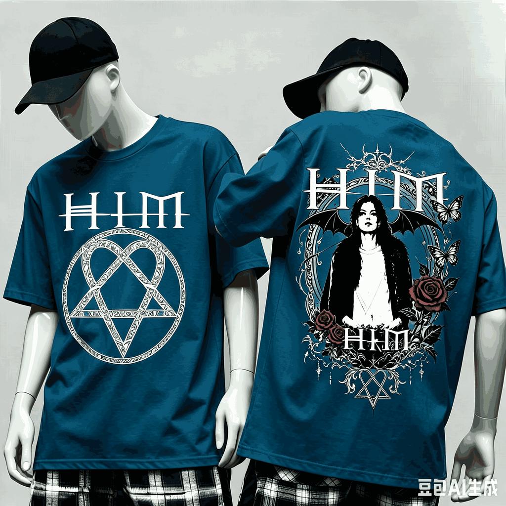Maglietta Him Band per Regalo Fan Unisex Unisex Harajuku Oversize Unisex Manica Corta Streetwear Alta Qualità Coppie Classica Morbida Maglietta