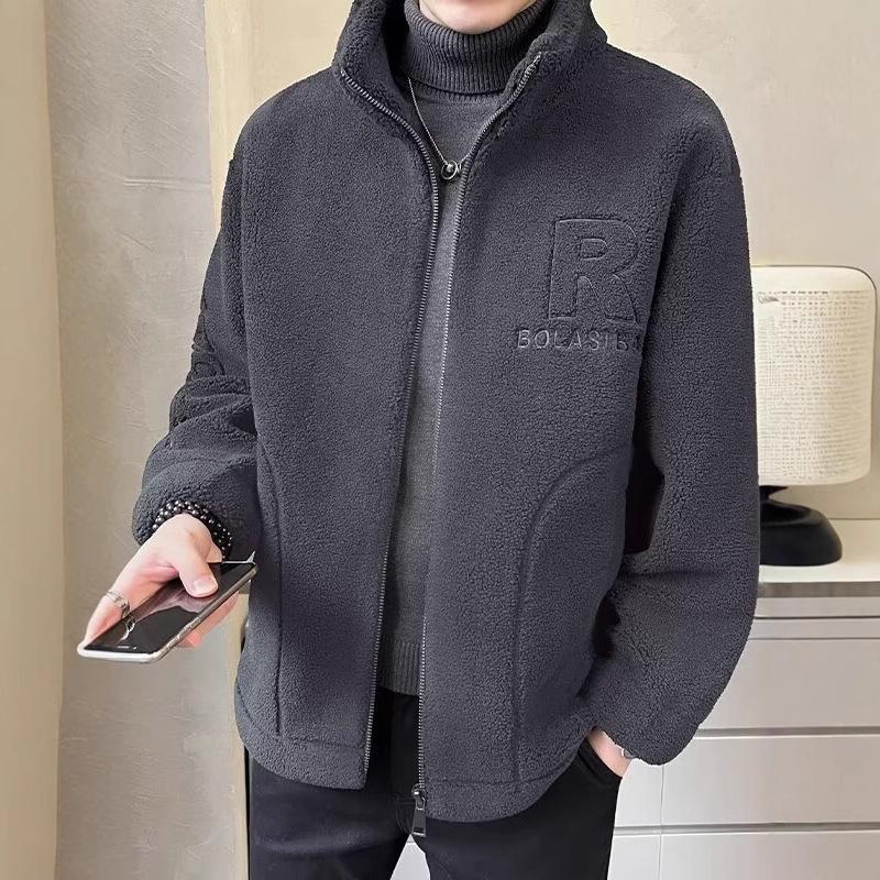 Men's Versatile Fleece Jacket - Classic Solid Color Zip-Up with Stand Collar for Autumn/Winter