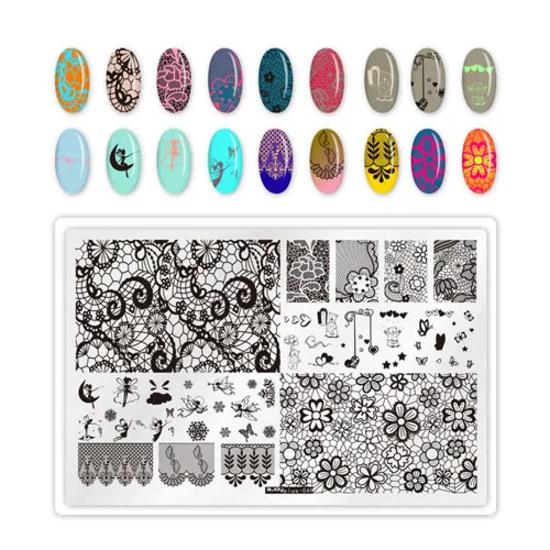 9.5X14.5cm Big Size Nail Stamping Plates Flower/Geometric Designs Nail Art Template For DIY Nail Decor 5.6cm round Stamper Plate