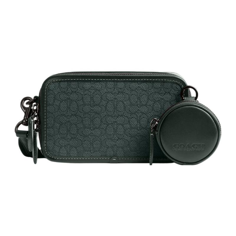 

COACH crossbody bag Charter 19 Logo embossed logo classic old flower zipper closure jacquard with calfskin mother-in-law single shoulder small size зелений