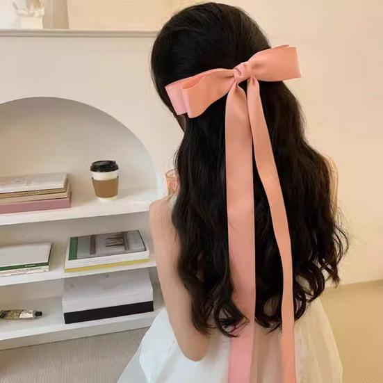 Smooth Satin Hair Ribbon Lace-up Bows Large Ponytail Holder Silky Bow Ponytails Hairpin Hair