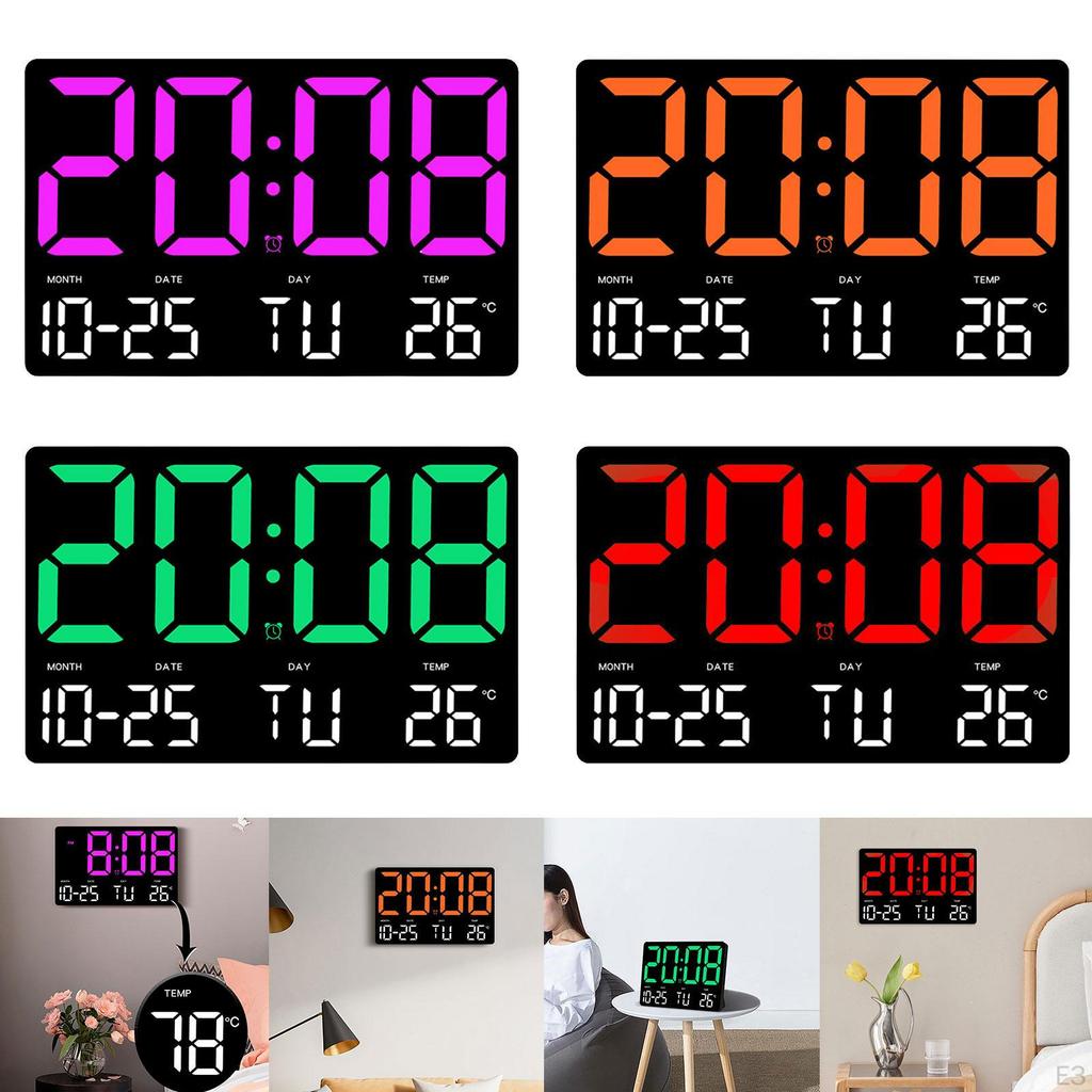 Alarm Clock Digital Multifunctional LED Display Temperature Kids Adults Wall