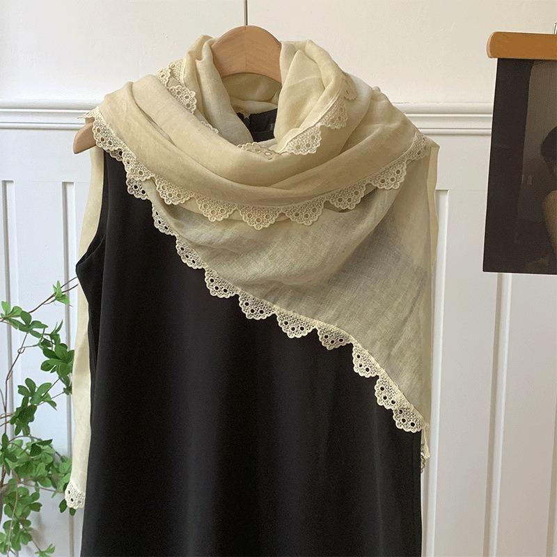 Scarf atmosphere solid color spring and autumn summer fashion lace silk scarf neck protection scarf shawl dual-purpose