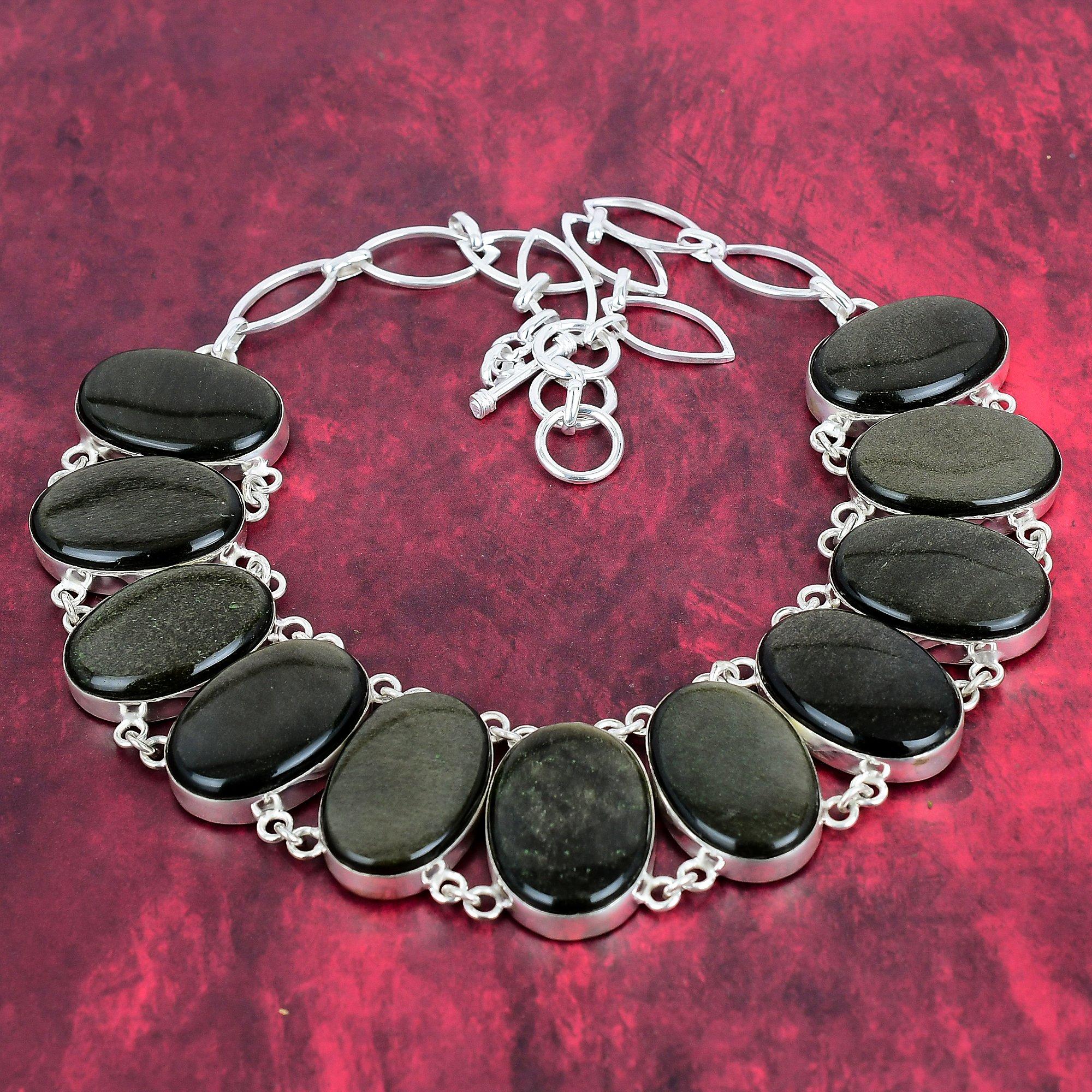 

Ожерелье из твердого серебра 925 пробы с золотым блеском и обсидианом, очень красивые ювелирные изделия из драгоценных камней, регулируемое ожерелье-цепочка ручной работы Adjustable with 18 inches золотистый