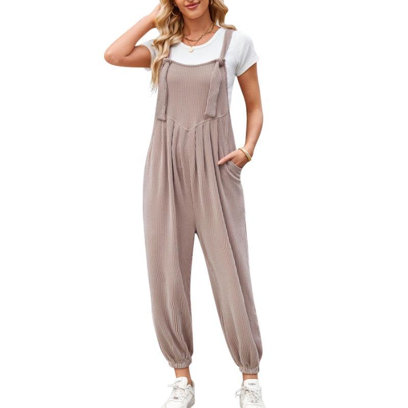 Women European Style Loose Casual Pocket Long Overall Jumpsuit S хаки