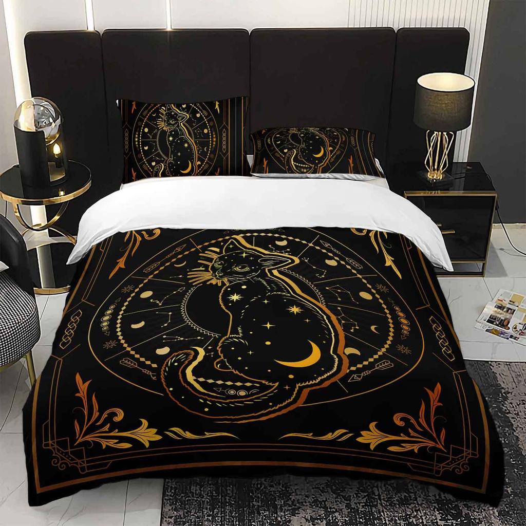 3er-Set Himmlisches Katzenbettwäsche-Set Astrologie Bettbezug-Set Mystisches Themen-Bettbezug-Set Hexen-Schlafzimmer-Dekoration