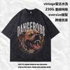 Vintage Hip-Hop Gewaschenes Halbsleeve-T-Shirt Dobermann Digitaler Direktdruck Schwerer Baumwoll-Kurzarm-Vintage-T-Shirt