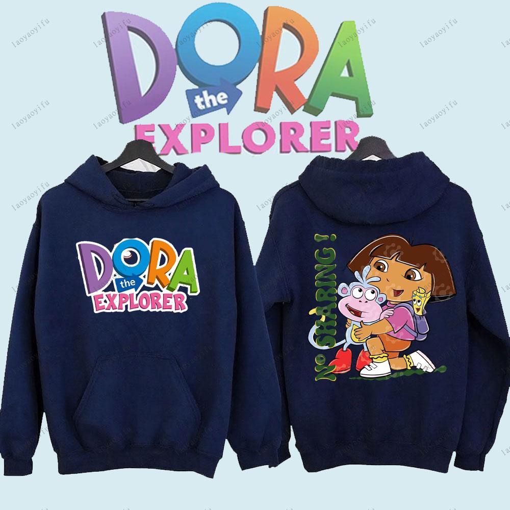Dora Průzkumnice Oboustranné Mikiny Roztomilé Anime Kreslené Pulovr Unisex Dámské Pánské Sportovní oblečení Sportovní oblečení Zimní Hřejivá Mikina