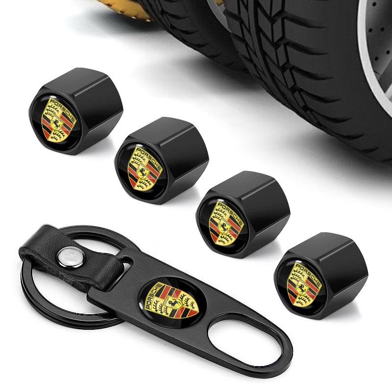 Car Wheel Tire Air Valve Caps with Keychain Accessories For Porsche Cayenne Panamera Macan Boxster 911 Carrera-GT 928 944 968