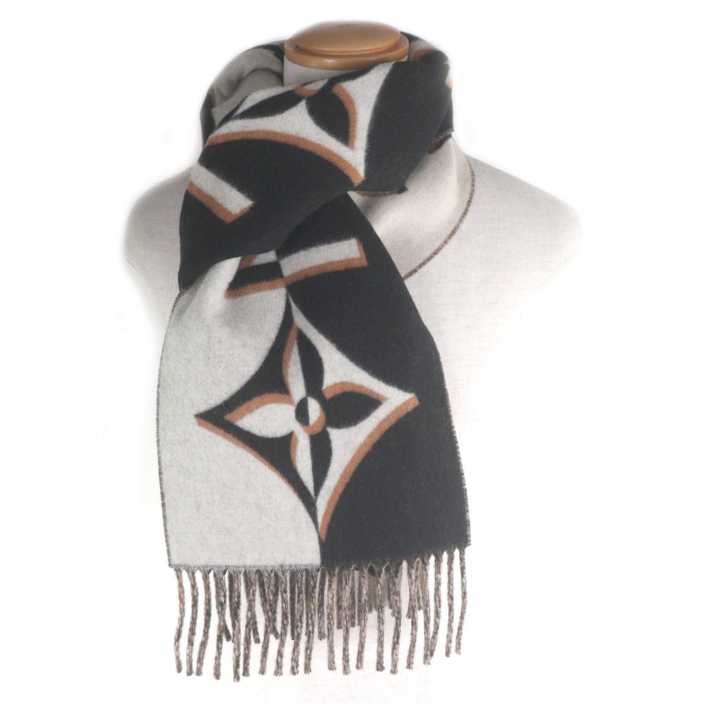 Excellent LOUIS VUITTON Scarf Duo Infinity fringe Noir wool mens M90806 Used