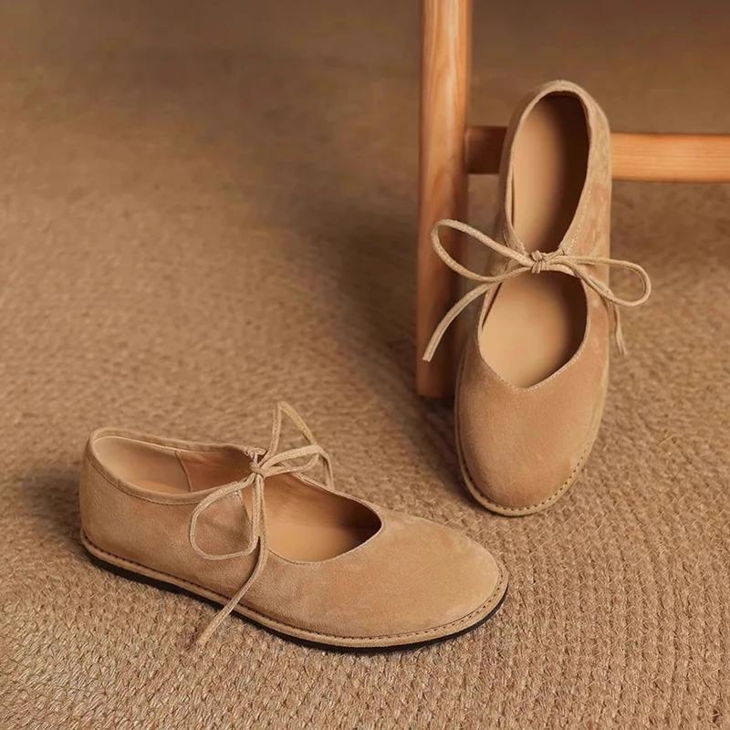 Fashion Women's Flat Shoes 2025 New  Comfortable Round-toe Mary Jane Shoes Female Large-size Ballet Lace-up Loafers For Women