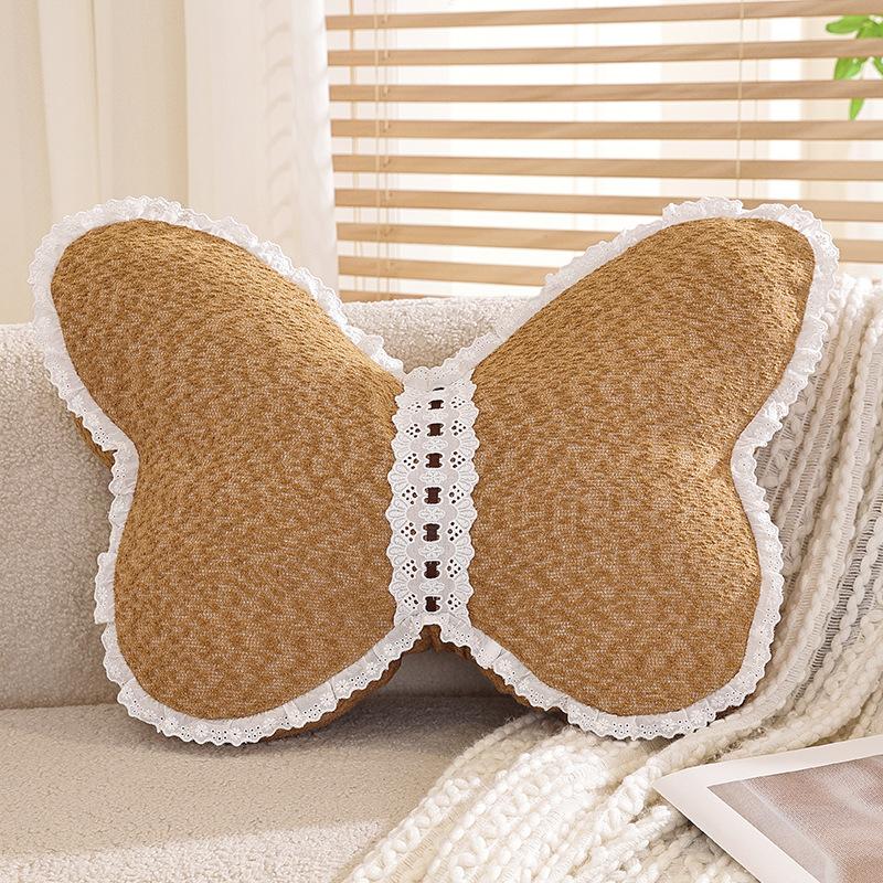Yarn-dyed Chenille Plush Large Butterfly Pillow Solid Color Stitching Soft Cushion Sofa Decorative Pillow