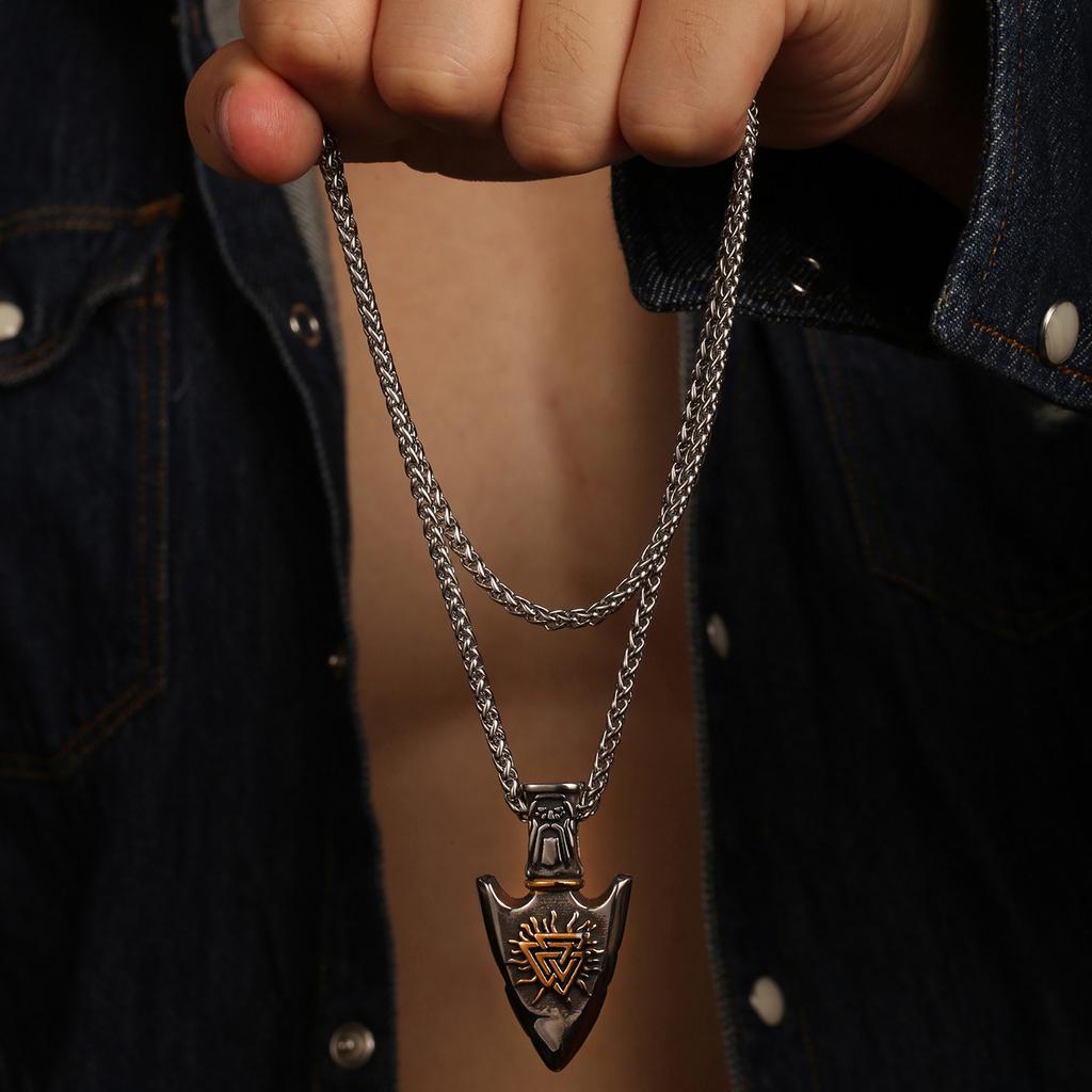 1PC Vintage Stainless Steel Myth of North Europe Viking Arrow Necklace Men Odin Compass Necklace for Men Jewelry Gift for Him