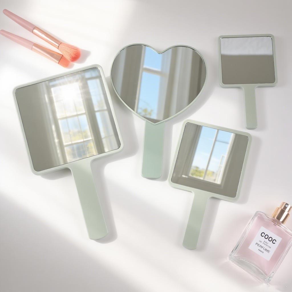 Portable Student Dormitory Square Makeup Mirror – Mini Handheld, Single-Sided 7.5*13.5cm Square Mirror светло-зеленый