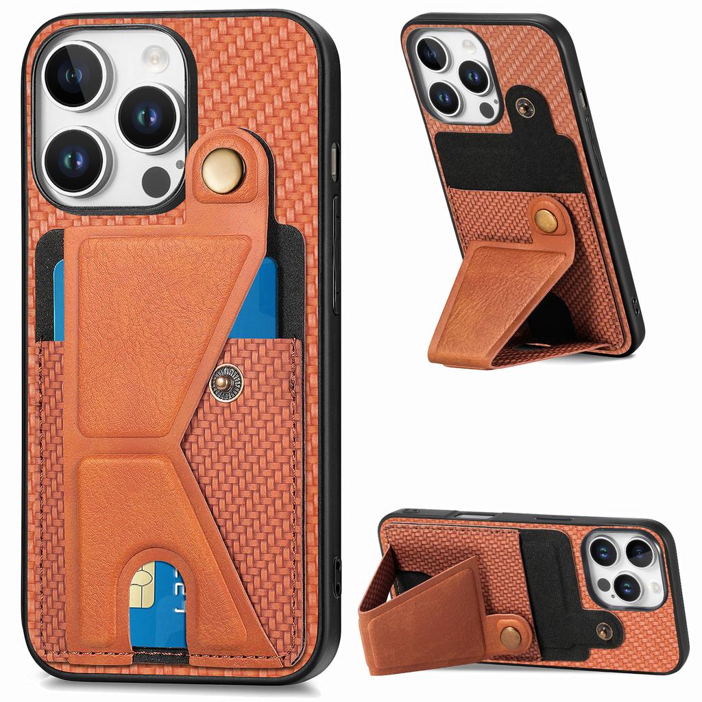 For iPhone 16 Pro Max Case K-Shaped Kickstand Leather+PC+TPU Phone Cover