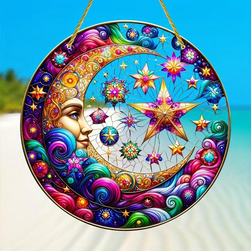 Moon Goddess Sun Catcher. Colorful celestial acrylic art for home or bar decor. A mystical gift.