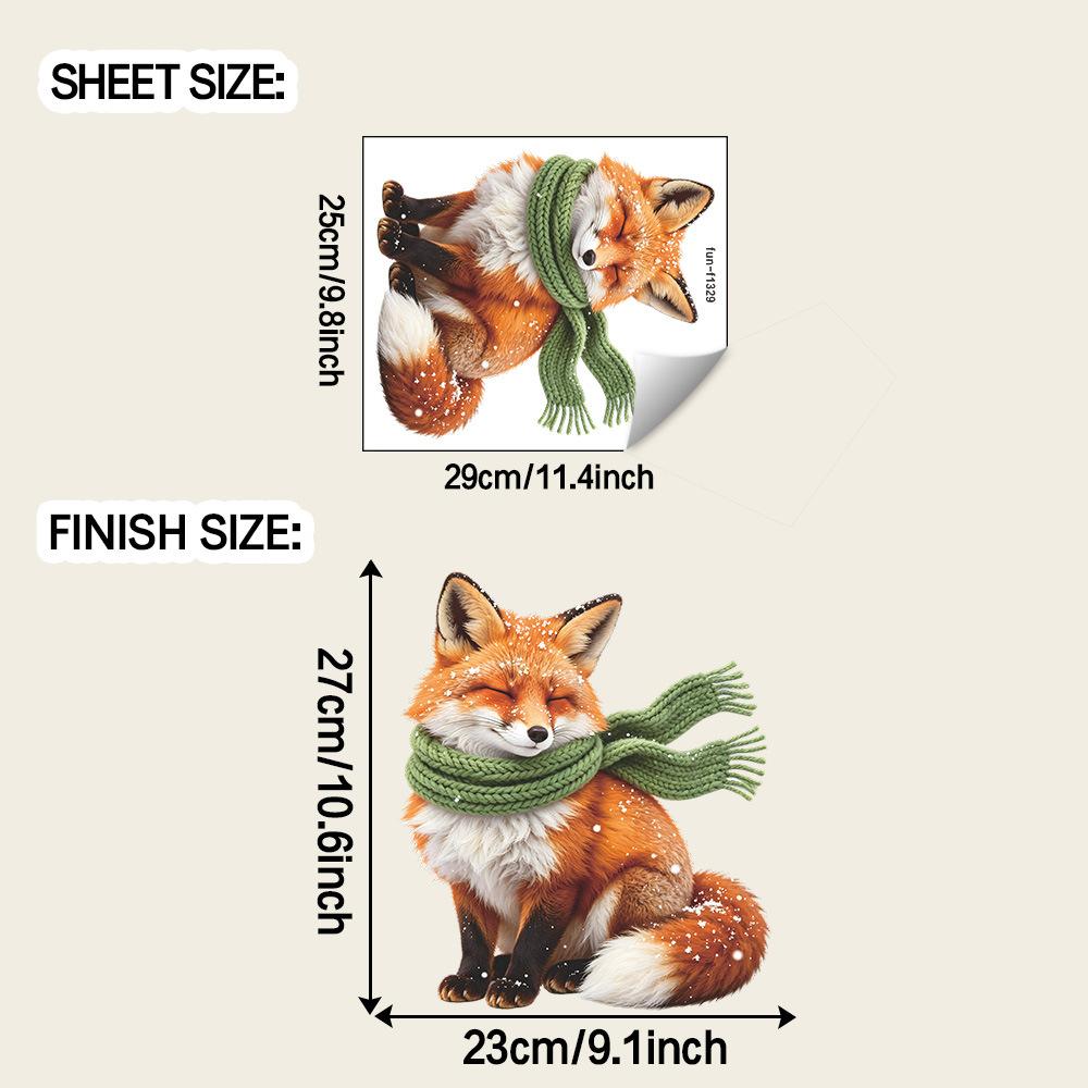 Green Scarf, Red Fox Home Decor, Glass Display Window Beautification Decorative Static Cling Stickers