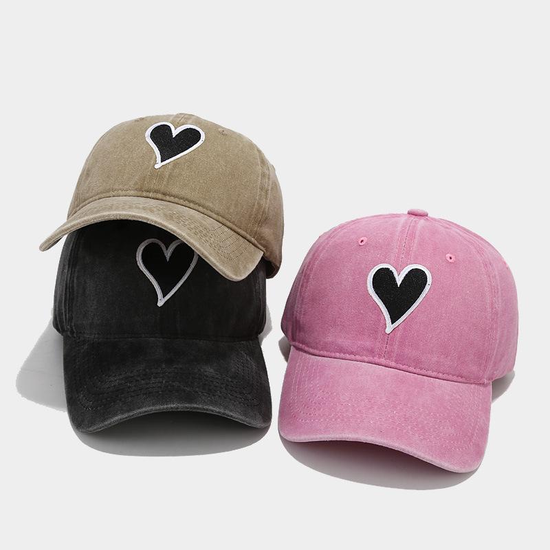 European and American Fashion Love Embroidery Label Baseball Cap Women Wash Old Cap Men Trend Personality Versatile Sun Hat