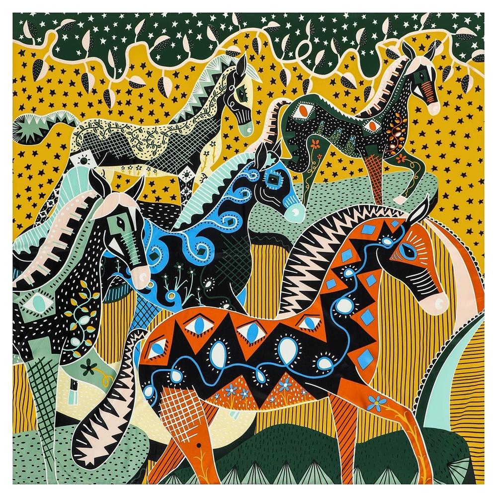 

130CM Women Large Shawls Imitation Silk Scarf Printed Stoles Bright Color Square Bandana Luxury Kerchief Hijabs 130x130cm