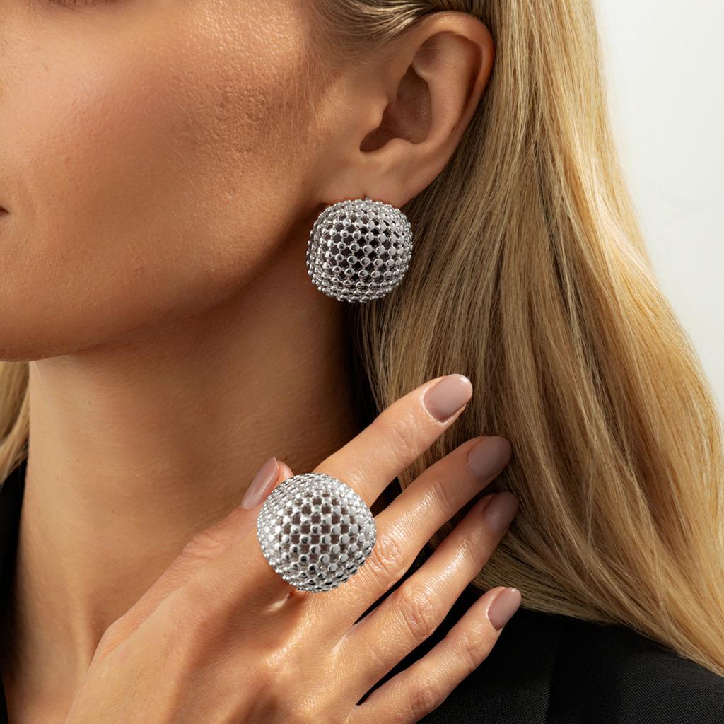 Eleganti Orecchini Rotondi Geometrici Vuoti in Metallo Intrecciato Stile Retrò con Anello Diviso