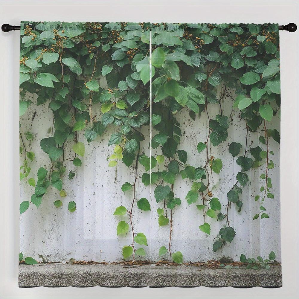Green Ivy Vine Sheer Curtains Set of 2 Rod Pocket Realistic Leaf Print for Living Room Bedroom Decor 60×150