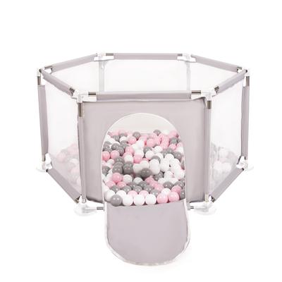 Hexagon 6 Side Play Pen with 100 Balls, Grey:white/grey/powder Pink