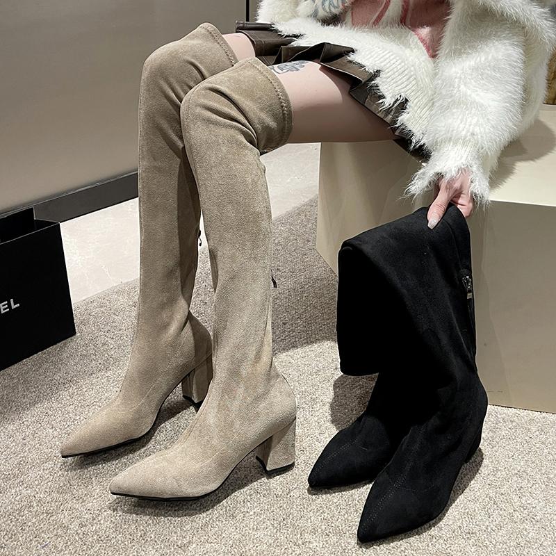 Luxury Autumn and Winter New Over Knee Elastic Boots Women's High Heeled Pointed Knee Boots Slim and Versatile Boots