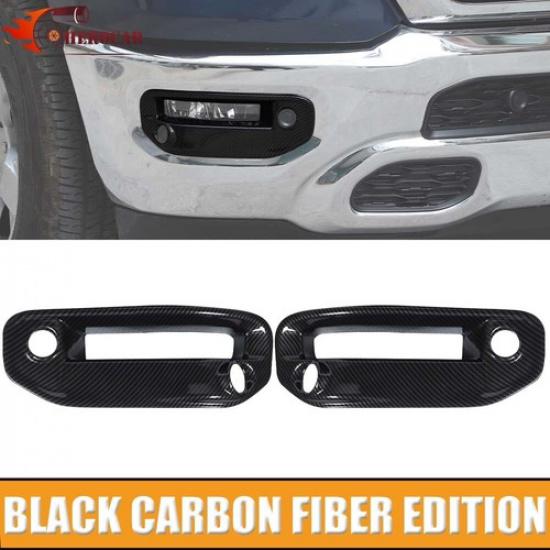 Front Carbon Fiber Fog Light Cover Bezel Replacement For Dodge RAM 1500 +