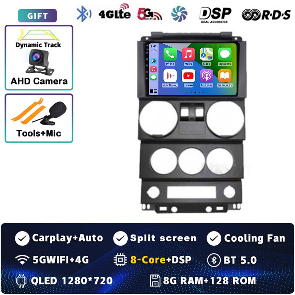 Android 14 Carplay Auto For Jeep Wrangler Unlimited 3 JK 2008 - 2010 Car Radio 4G+WIFI Player Multimedia srereo Navigation Video