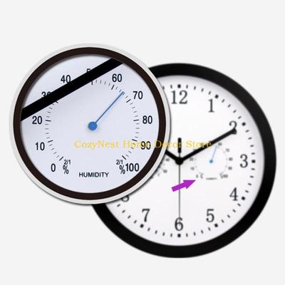 92MF 12Inch Outdoor Indoor Wall Clock with Thermometer and Hygrometer Battery Operated Round Hangings Clock for Garden Home
