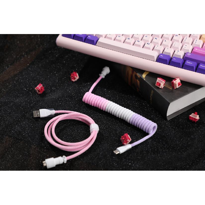 For Magnetic Switch USB A To Type C Mechanical Gaming Keyboard Double Sleeved Wire GX16 Detachable Aviator Coiled Power Cable